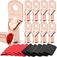 TKDMR 10pcs 2/0 AWG-5/16 Battery Lugs,Heavy Duty Wire Lugs,Ring Terminals,Battery Cable Ends,0 Guage terminals,Battery Terminal Connectors with 10pcs 3:1 Heat Shrink Tubing