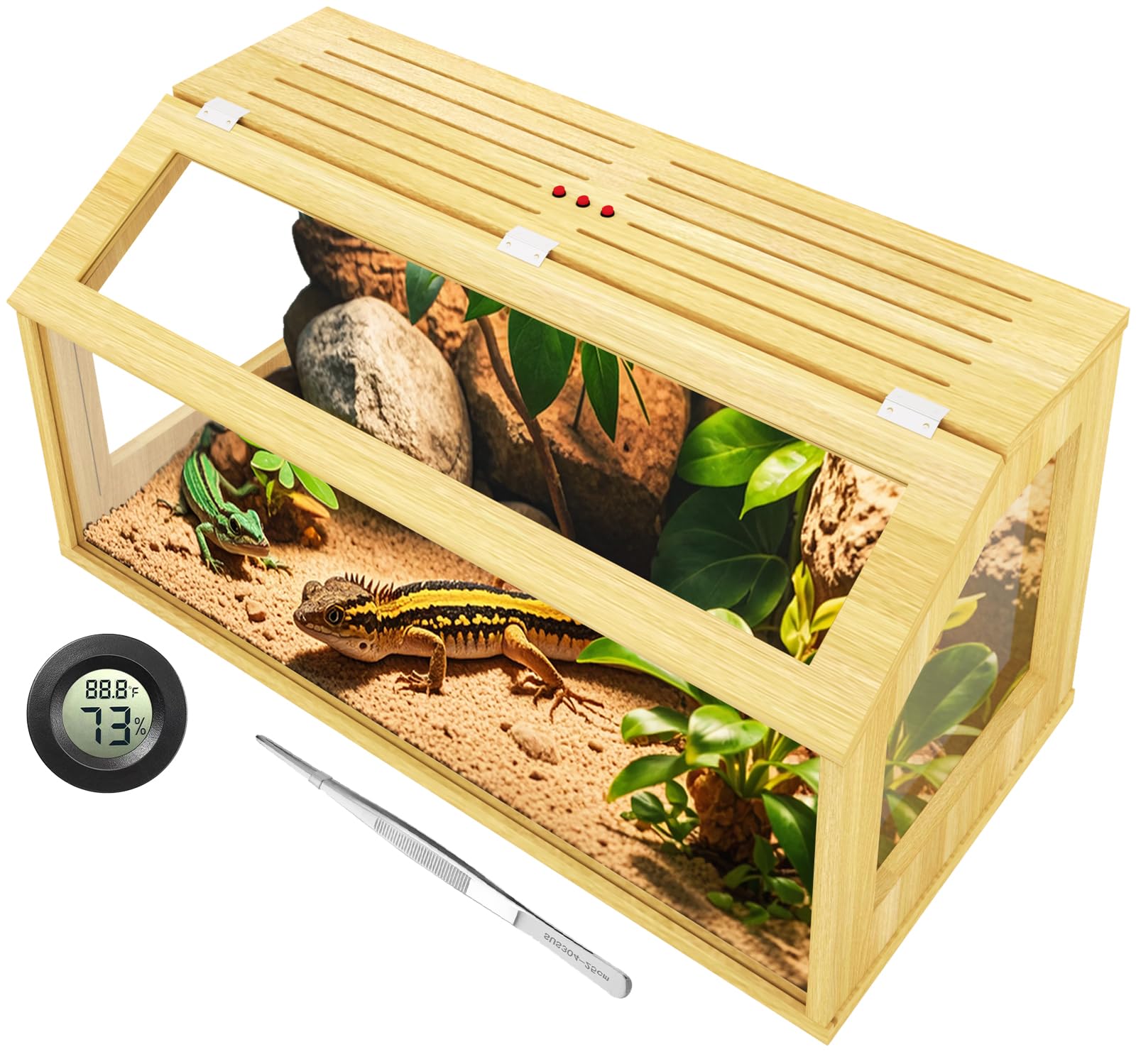 Photo 1 of 67 Gallon Reptile Tank, Wooden Bearded Dragon Terrarium Tank with Top Ventilation, Large Reptile Enclosure for Snake, Lizard, and Leopard Gecko, Includes Feeding Tongs, 40" L x 20" W x 20" H