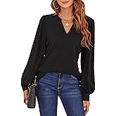 BMJL Womens Work Blouse Dressy Business Casual Tops Long Lantern Sleeve V Neck Office Fall Shirt