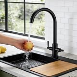 Hapilife Kitchen Sink Mixer Tap Monobloc Dual Lever Matte Black 1 Hole view 2