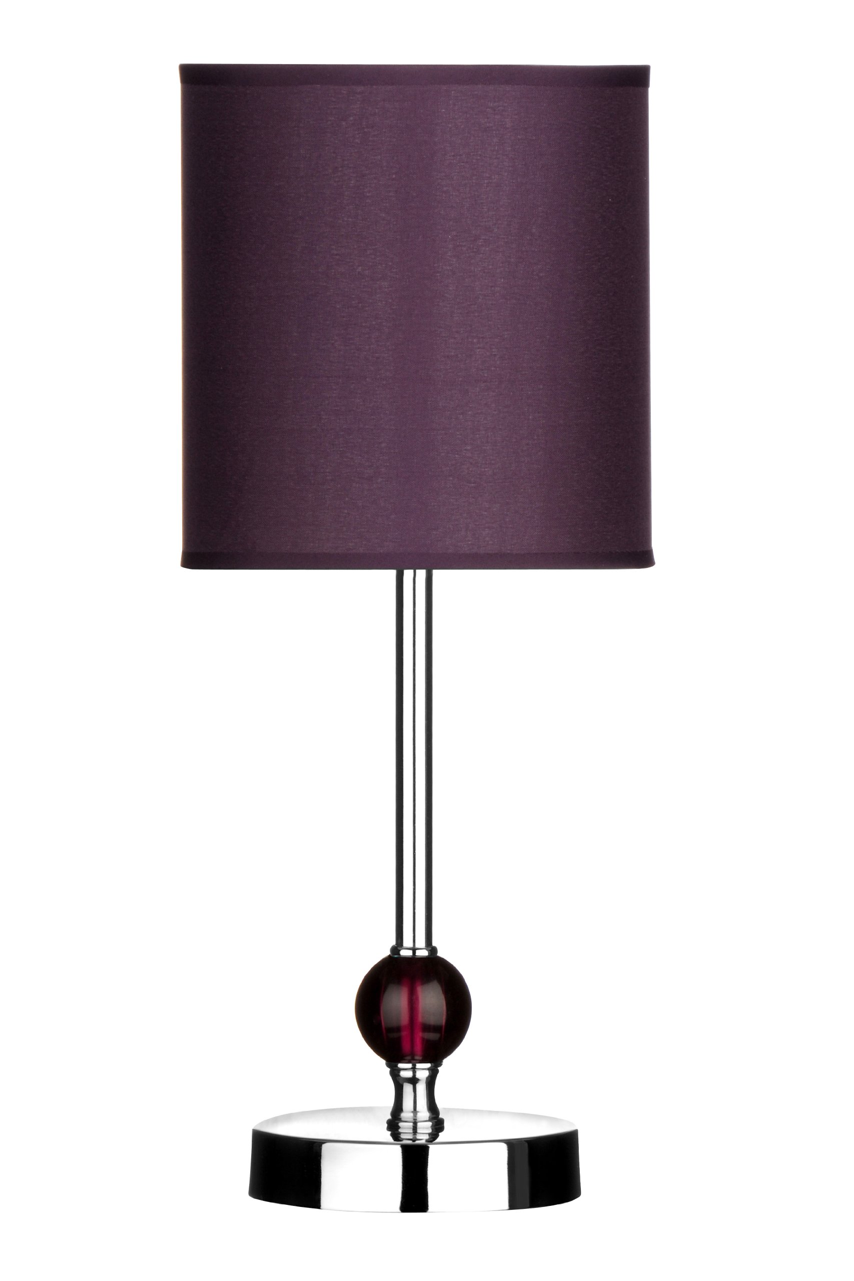Premier Housewares Chrome Stem Table Lamp with Acrylic Ball and Fabric Shade - Purple,H35 x W14 x D14cm