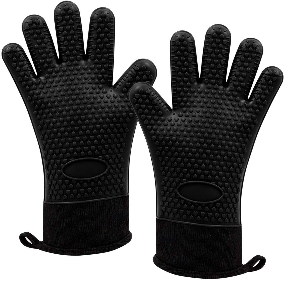 Silicone Oven Gloves Heat Resistant Oven Mitts Non-Slip, for Baking Grilling, Cooking Barbecue Microwave, 1 Pair Black