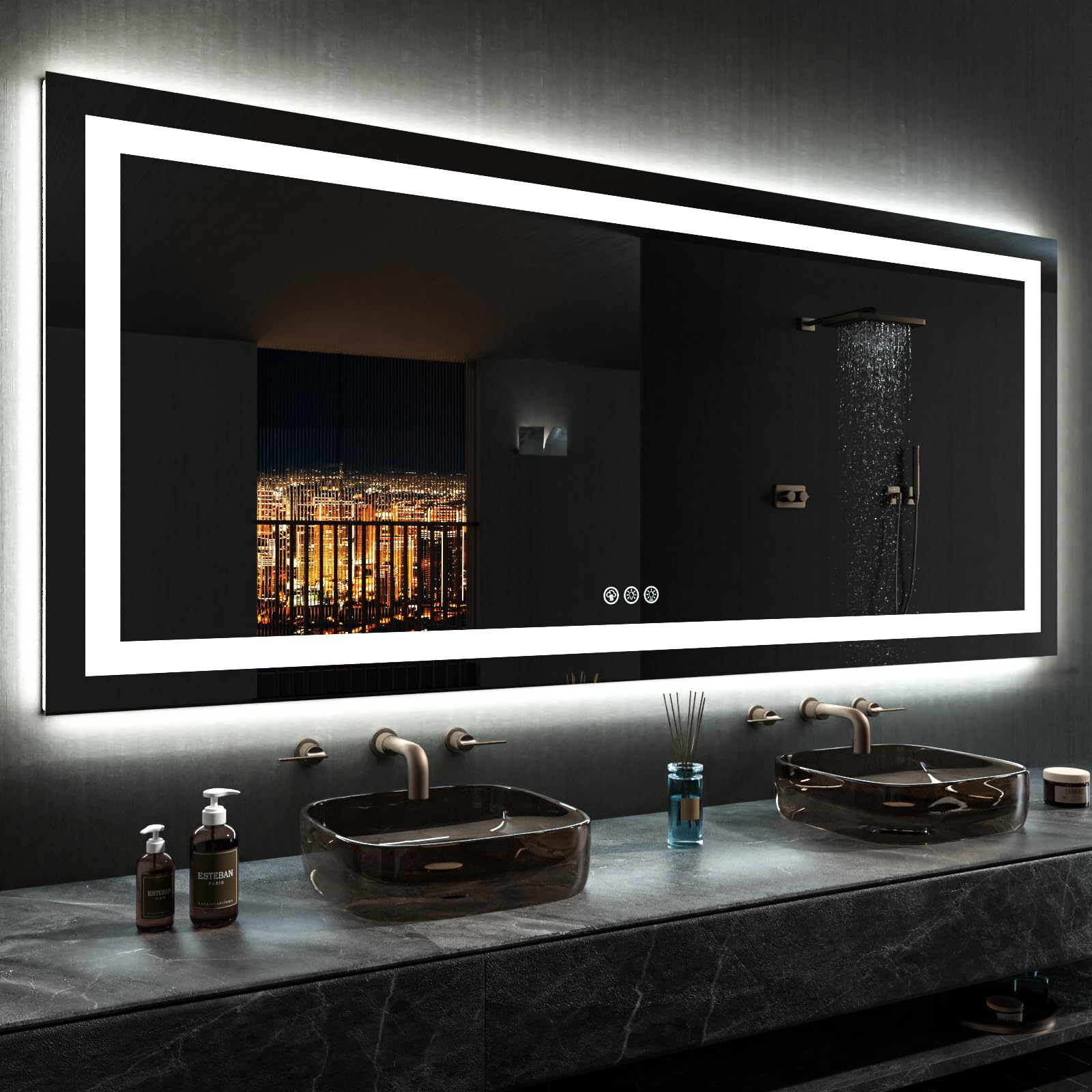 Photo 1 of **UNKNOWN IF HARDWARE PRESENT**LOAAO 84"X40" LED Bathroom Mirror with Lights, Anti-Fog, Dimmable, RGB Backlit + Front Lighted, Bathroom Vanity Mirror for Wall, Memory Function, Waterproof, Tempered Glass