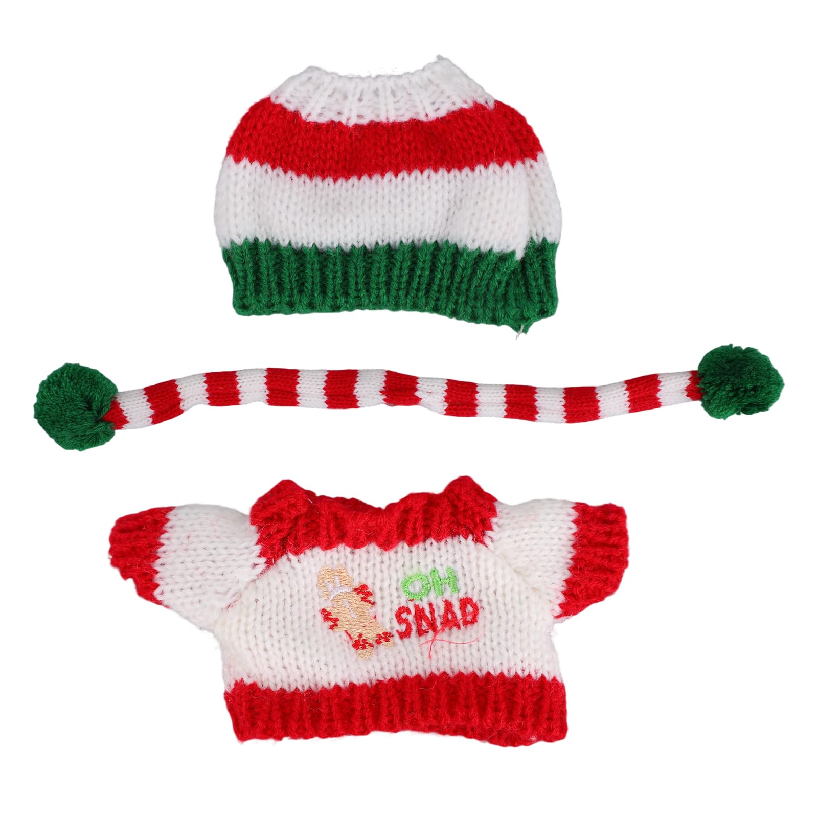 Sinbana Christmas Doll Clothes Set, 17cm/6.7 Inches Doll Outfits Including Cute Knitted Gingerbread Man Sweater Striped Hat Scarf with Pom Pom Holiday Costume & Accessories