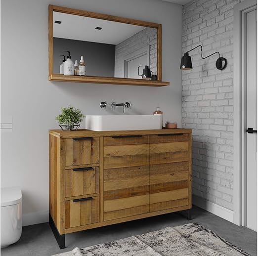 Woodkings Badset 2teilig Waschtisch Mit Spiegel Sydney Echtholz Waschtischunterschrank Badmobel Badezimmer Mobel Holz Unterschrank Badschrank Rec Pinie 105x45 Amazon De Kuche Haushalt