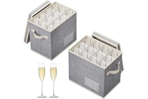 Lifewit 2 Pcs Champagne Flute Storage Box with Dividers, Stackable Cationic Hard Shell Stemware Containers with 24 Cells, Fol