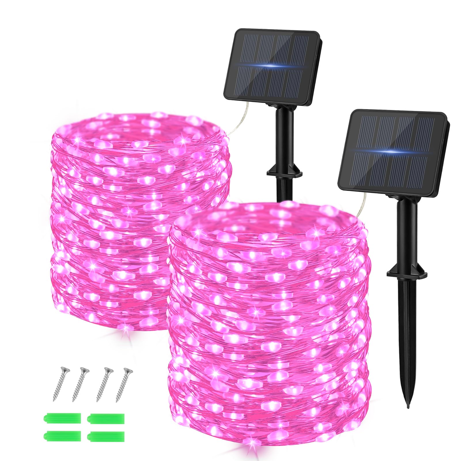 Dalugo Solar String Lights Outdoor, 120 LED Solar Powered Fairy Lights 40Ft 8 Modes Waterproof Garden Lights for Garden Tree Party Wedding Indoor/Outdoor Decoration(Pink-2 Pack)