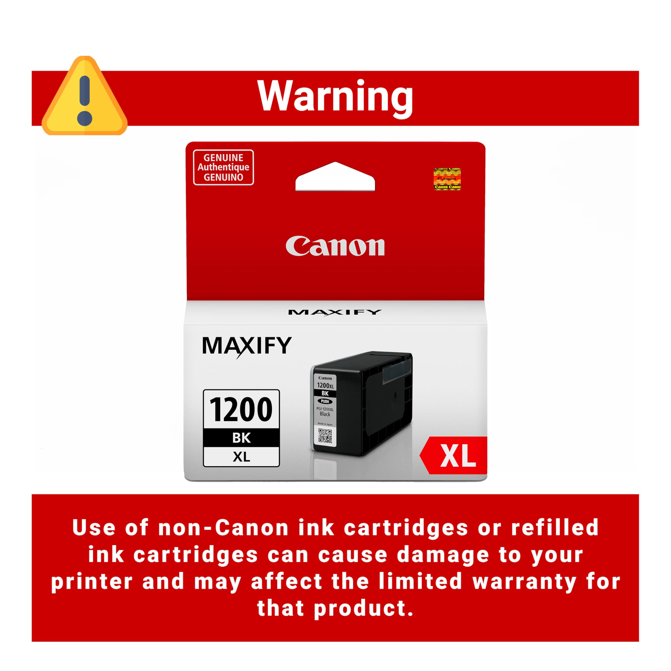Canon PGI-1200XL Genuine Pigment Black Ink Tank, Compatible with MB2120, MB2720, B2020, MB2320 (Optional) Printers