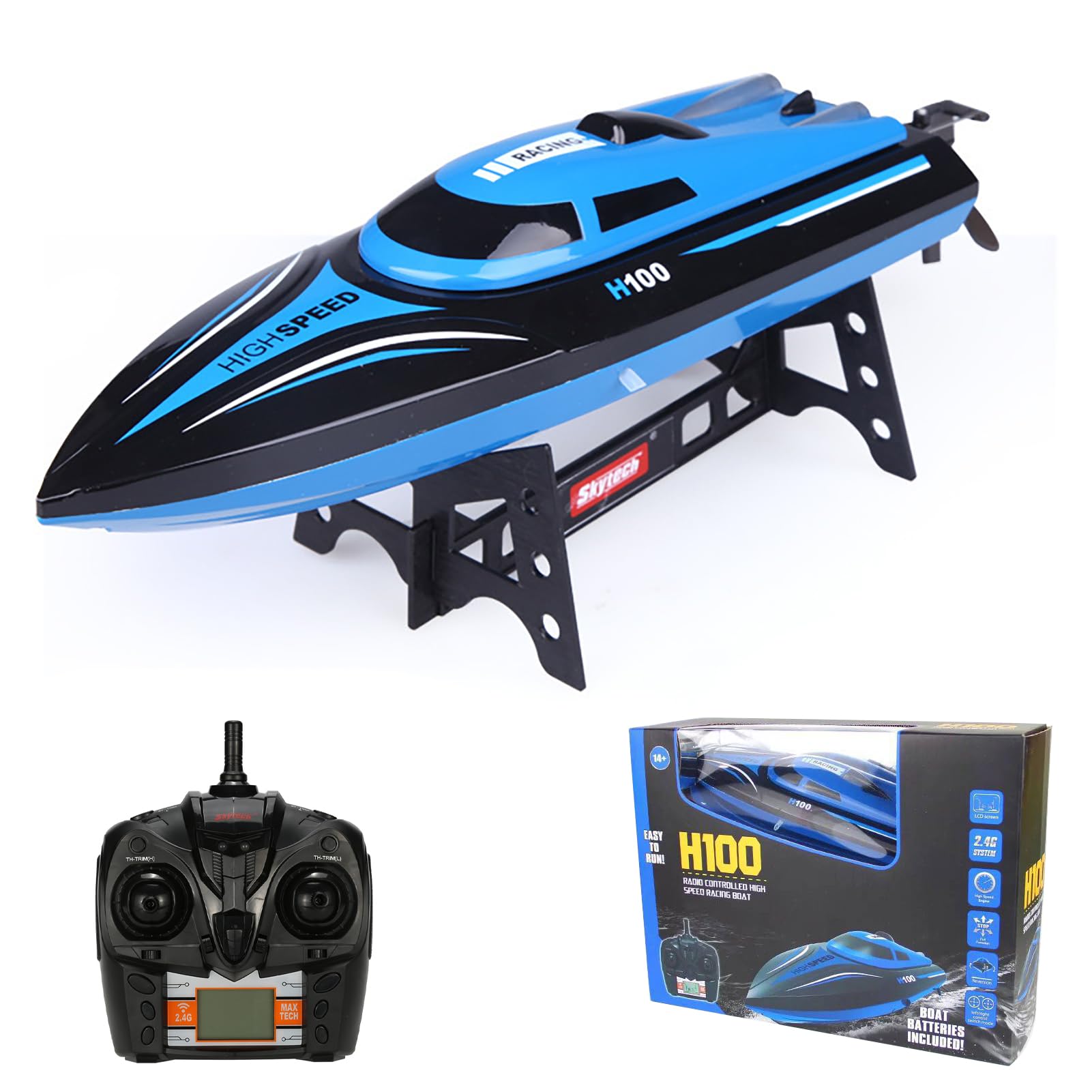 Remote Control Boat for Lakes, Pools and Outdoor Adventure 2.4G 4 Channel High Speed Electric RC Boat Gift for Teen - Blue
