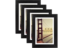 BAIJIALI 4x6 Picture Frame Black Wood Pattern with HD Plexiglass,Display Pictures 3.5x5 with Mat or 4x6 Without Mat, Horizontal and Vertical Formats for Wall and Table Mounting,4 Packs