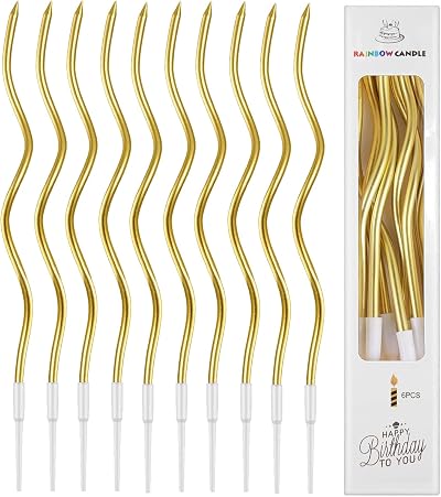 SUHAI 24 Pcs Gold Spiral Birthday Candles 6in with Holders Party Decor