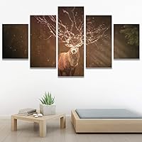 SIGNWIN 5 Panel Canvas Wall Art Modern Art Animals Dramatic Elephants Giraffe Multicolor Photography Southwest for Home Decorations Ready to Hang - 60