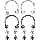 IRONBOX 16G G23 Titanium Horseshoe Septum Rings Internally Threaded Nose Rings Hoop Helix Daith Cartilage Tragus Earrings Nipple Eyebrow Body Piercing Jewelry