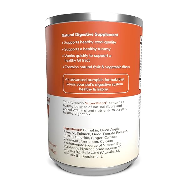 FRUITABLES PUMPKIN DIGESTIVE SUPPLEMENT, MADE WITH PUMPKINS FOR DOGS, HEALTHY FIBER SUPPLEMENT FOR PET NUTRITION, PACKED WITH SUPERFOODS, 15 OZ