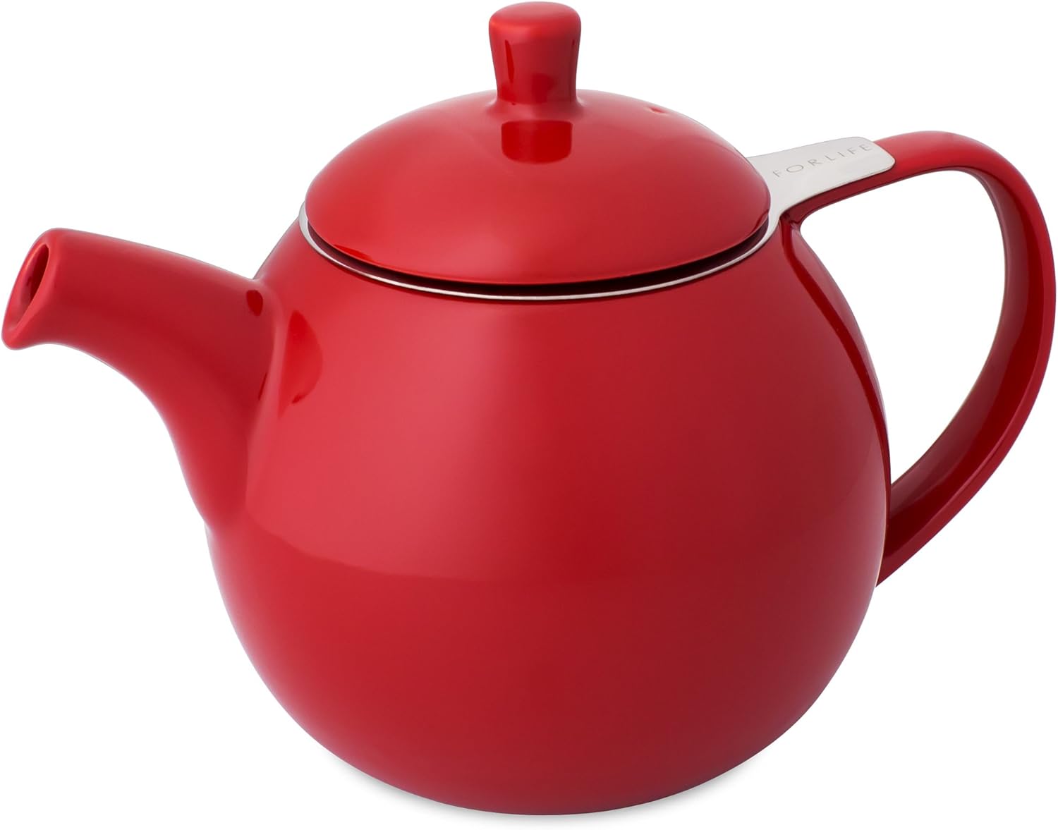 FORLIFE Curve Teapot with Infuser, 24Ounce, Red Ceramic