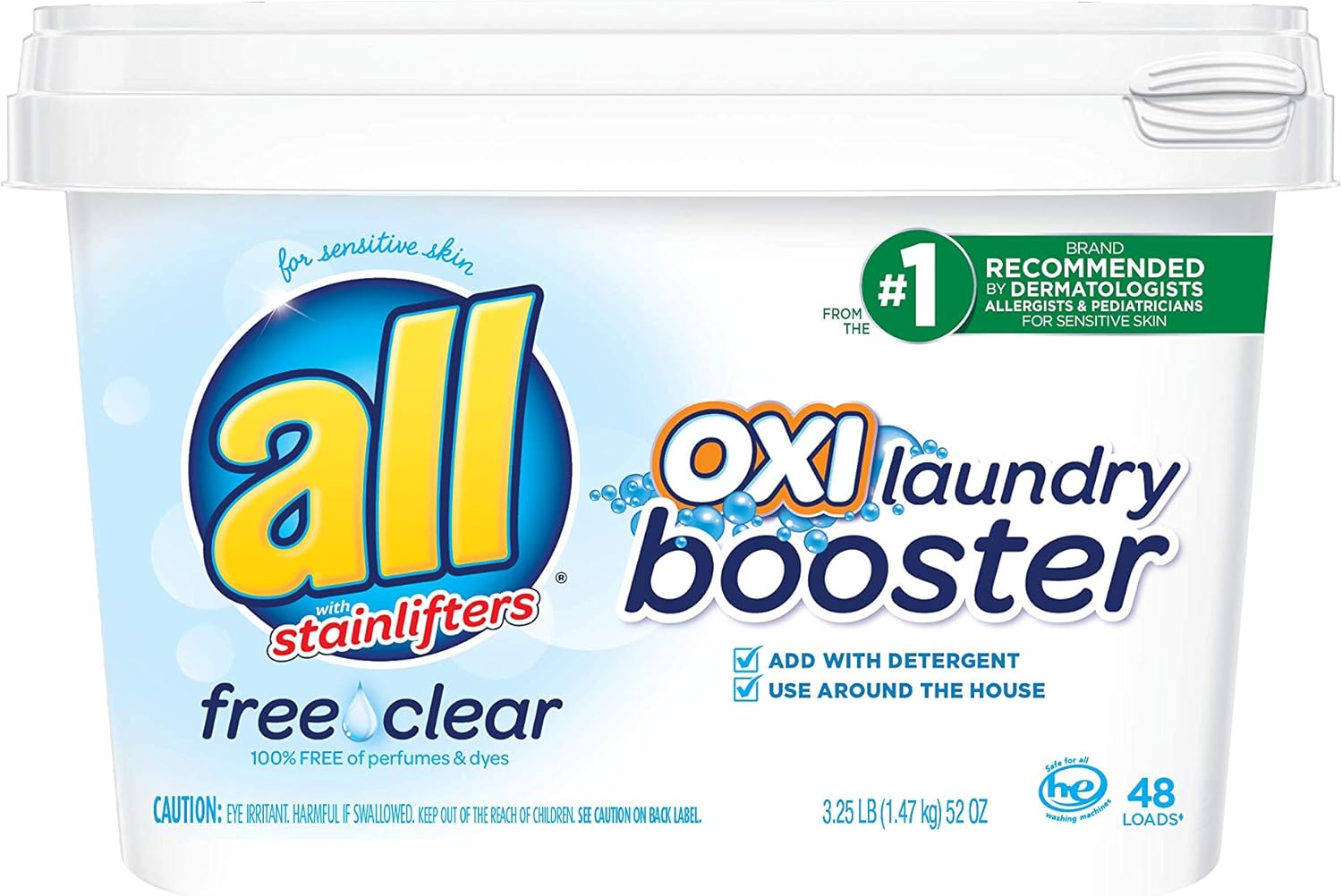 all OXI Laundry Booster for Sensitive Skin, Free Clear, 52 Ounces, 48 Loads: Health & Personal Care