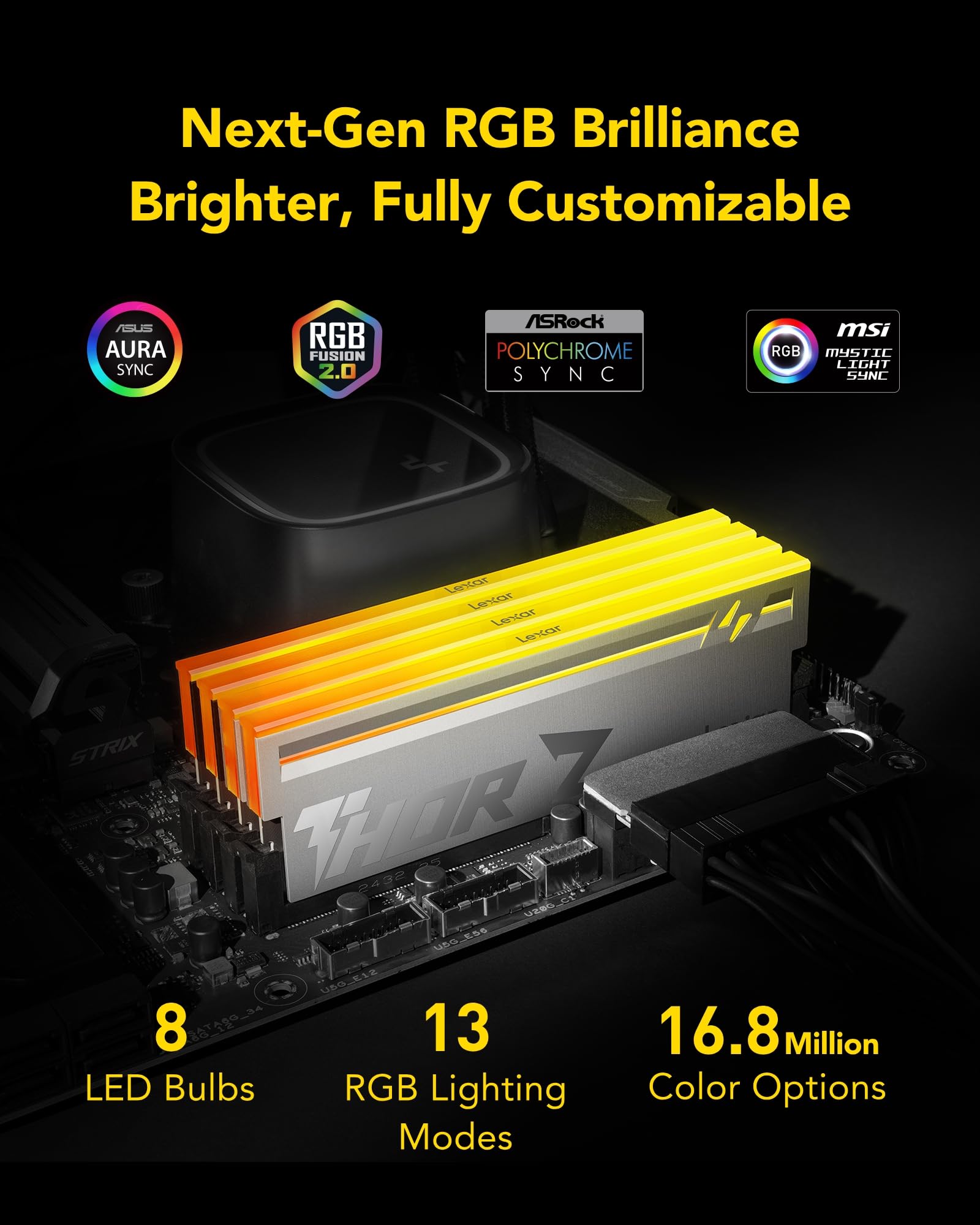 Lexar THOR Z Series RGB DDR5 RAM 32GB Kit (2x16GB) 6000 MHz CL36, DRAM 288-Pin UDIMM Desktop-Speicher, Hochleistungs Gaming Computerspeicher unterstützt Intel XMP 3.0/AMD Expo, On-die ECC, 1.4V Silber 4