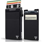 TOYFID Slim RFID Blocking Wallets,Pop Up Minimalist Card Holder for Men & Women Metal Thin Front Pocket Wallet Credit Card Holder with Elastic Coin Pocket,6-12 Card Capacity,Black