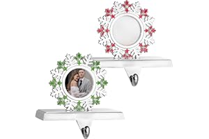 Klikel Snowflake Set of 2 - Christmas Stocking Hanger for Mantle - Photo Frame with Hook