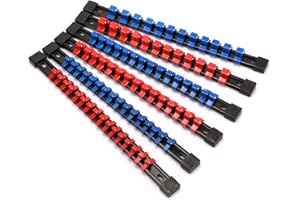 Mayouko ABS Socket Organizer Drive Socket Holder, 1/4” Drive x 32 Clips, 3/8” Drive x 30 Clips, 1/2” Drive x 24 Clips,Portable Socket Clip Rail Holder, 6 Pieces Set