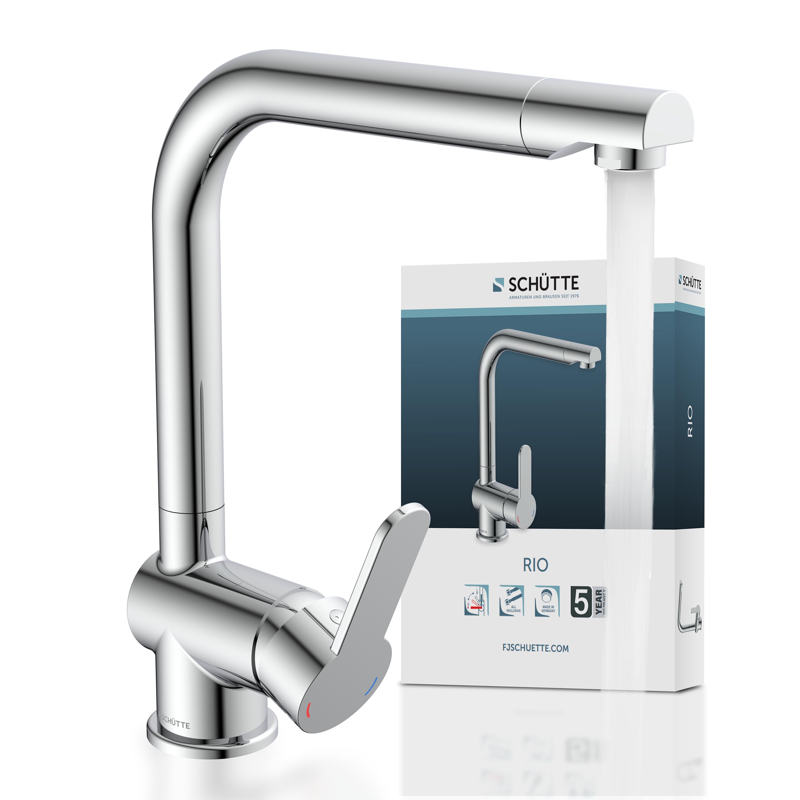 Schütte 79856 RIO 360° Swivel Kitchen Mixer Tap, High Spout Kitchen Tap, Single Lever Mixer Tap for Single Sinks or Double Sinks