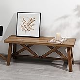 Wnutrees 43" Farmhouse Wood Bench, Rustic Solid Wood Entryway Bench Seat with Double X-Structure for Dining Room, Living Room