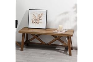 Wnutrees 43" Farmhouse Wood Bench, Rustic Solid Wood Entryway Bench Seat with Double X-Structure for Dining Room, Living Room, Hallway, Structural Stability, Natural