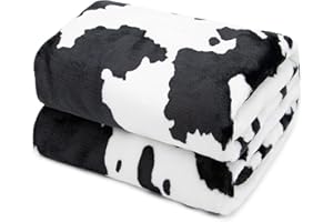 HSEEC Cow Print Blanket Warm Plush Cute Black Cow Throw Blanket Soft Fleece Flannel Lightweight Throw Blankets Sofa Couch Bed Travel Cow Bedding Room Decor for Kids Teens Adults 40"x50"
