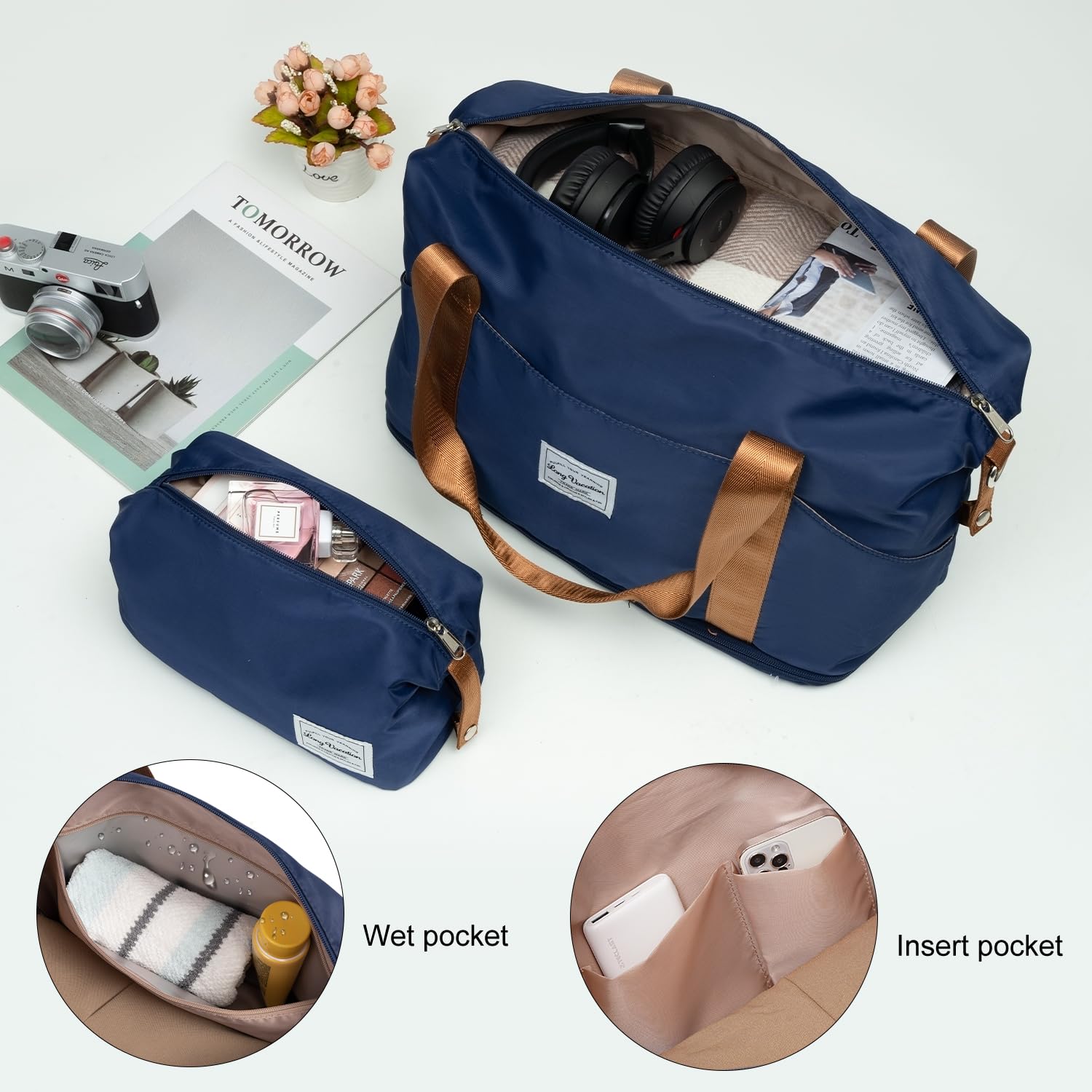 LONG VACATION Luggage Set Lightweight Carry on Suitcase ABS Hardshell Luggage TSA Lock Spinner Wheels(6 piece set, NAVY)