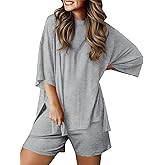 Imily Bela Women's Two Piece Lounge Set 2025 Summer Casual Oversized Shirts Biker Shorts Matching Airport Travel Outfit