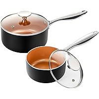 MICHELANGELO Saucepan Set with Lid, Nonstick 1Qt & 2Qt Copper Sauce Pan Set with Lid, Small Pot with Lid, Ceramic…