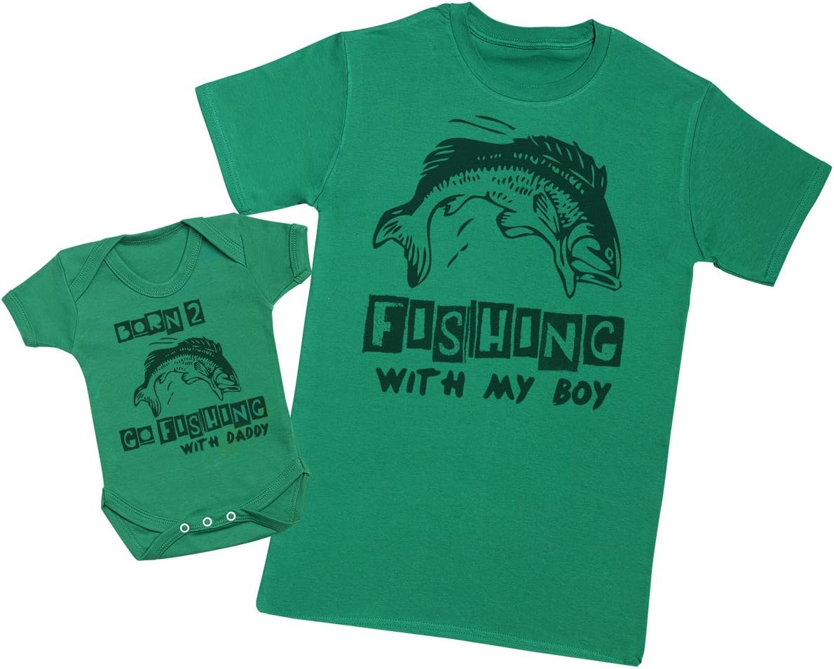 Zarlivia Clothing Born to Go Fishing with Daddy - Matching Father Baby Gift Set - Mens T Shirt & Baby Bodysuit
