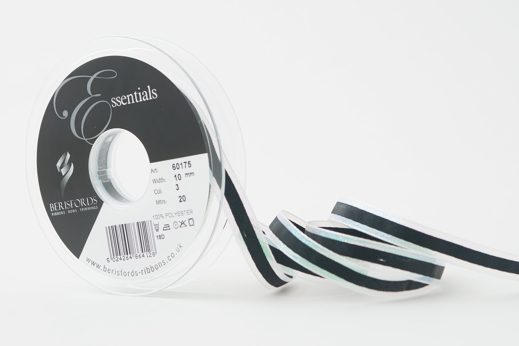 Berisfords Winter Stripe Ribbon, Pearl, 10 mm