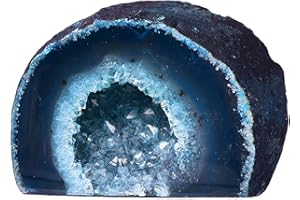 AMOYSTONE Teal Agate Geode Decor, Natural Agate Crystal Rock for Healing, Small Irregular Stone for Bedroom, Office, Desk (1-1.5 Lbs)