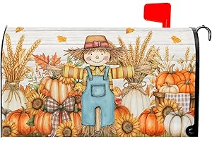 Ancordivo Autumn Pumpkin Scarecrow Mailbox Covers Magnetic Standard Size 21 x 18 Inch Seasonal Fall Thanksgiving Harvest Mailbox Wraps Post Letter Box Cover for Garden Yard Decor