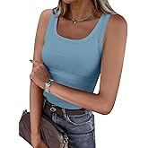 BDITANLE Women Sleeveless Scoop Neck Ribbed Tank Top Fitted Summer Basic Cami T-Shirts