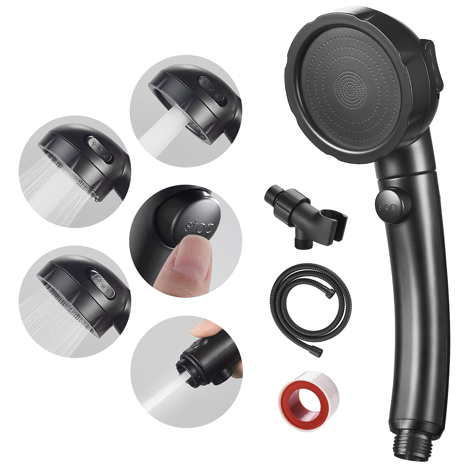 Photo 1 of SINGSUO High Pressure Handheld Shower Head with On Off Switch, Detachable Shower Head, 3 Spray Modes Shower Massager Handheld with Hose and Adjustable Angle Bracket (Black)