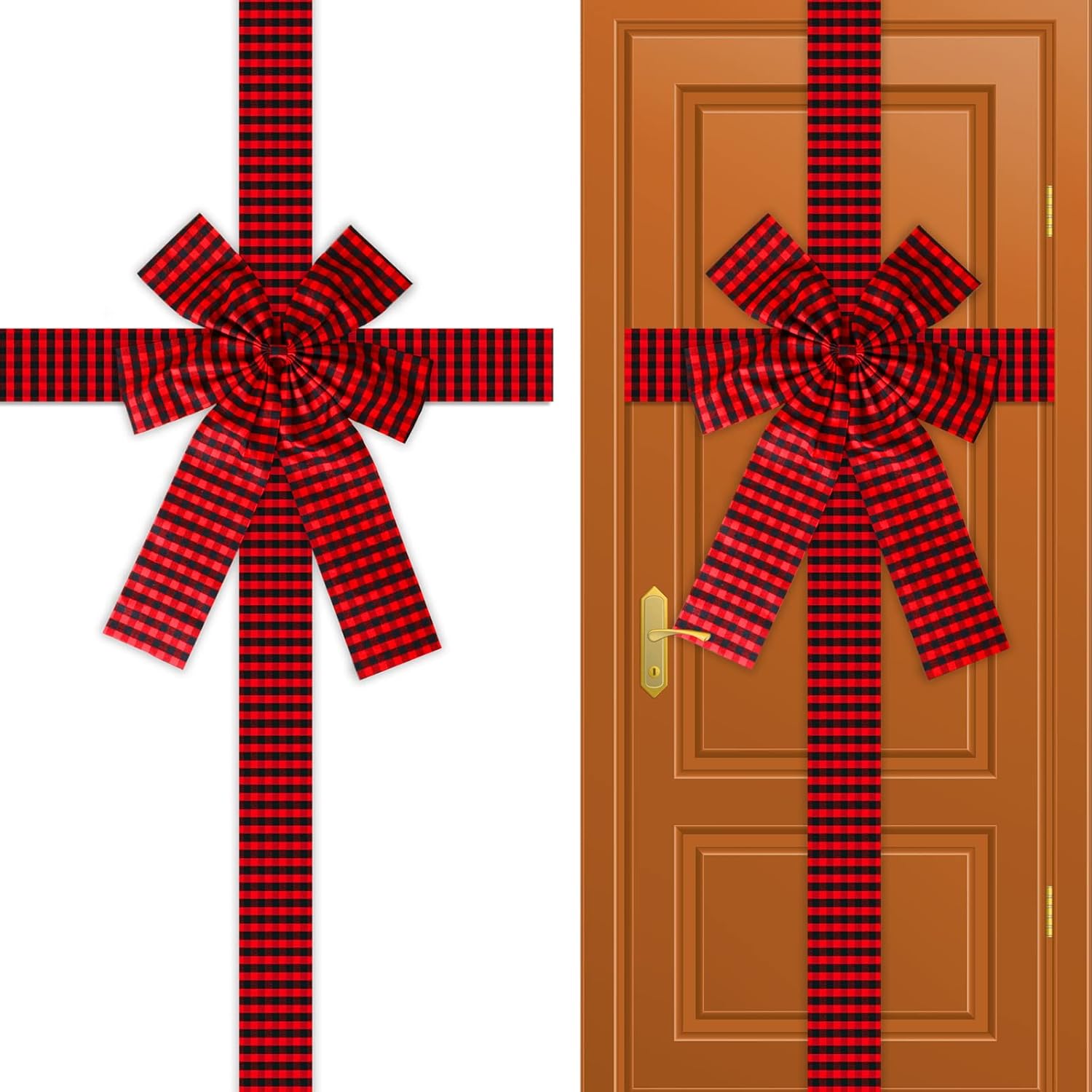 Bows & Ribbons - gisgfim Red Christmas Cabinet Door Ribbon Big Buffalo Plaid Bow Large Door Lace Christmas Tree Black and Buffalo Plaid Bow Holiday Decorations Christmas Front Door Party Supplies