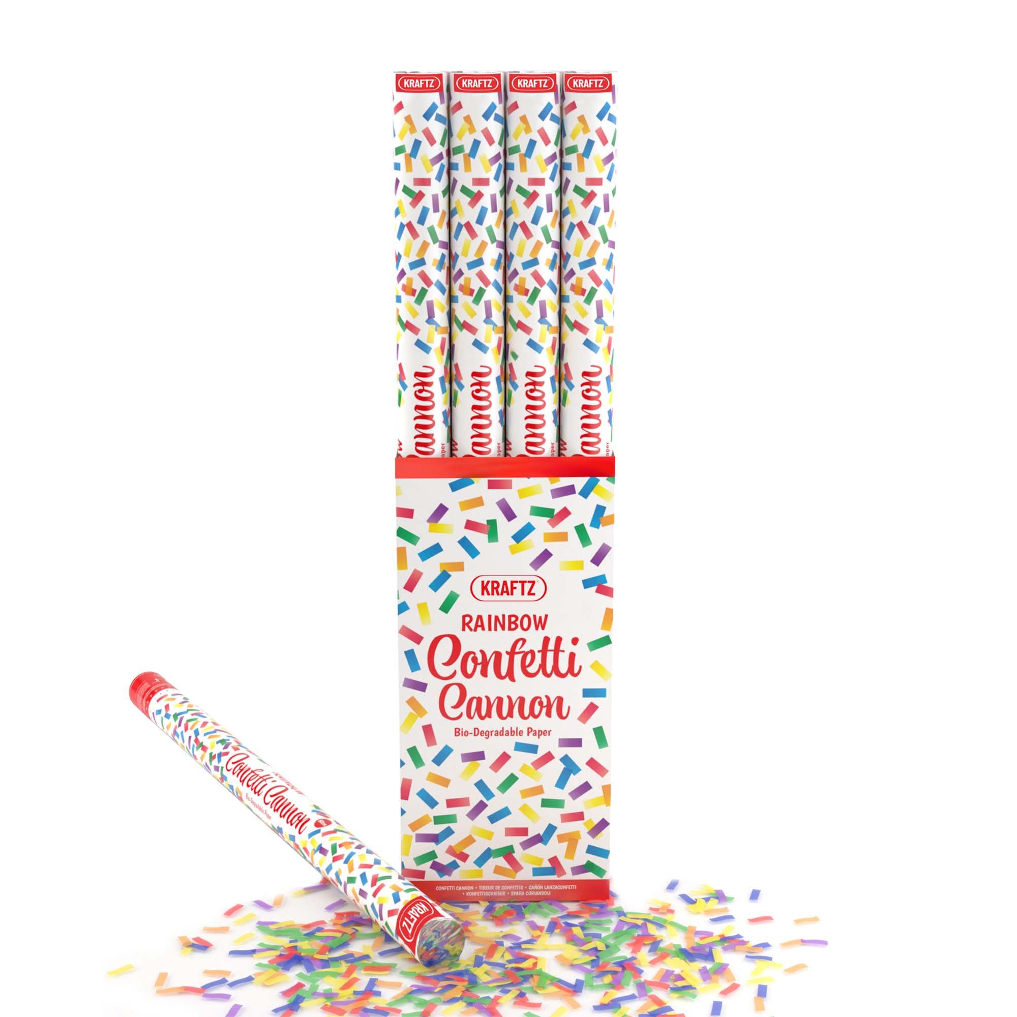 Kraftz Rainbow Coloured Eco Confetti Cannons | Eco Friendly Party Popper Cannon With Biodegradable Confetti | Giant Confetti Cannon Perfect For Weddings, Birthdays & All Other Occasions (80CM, 4)