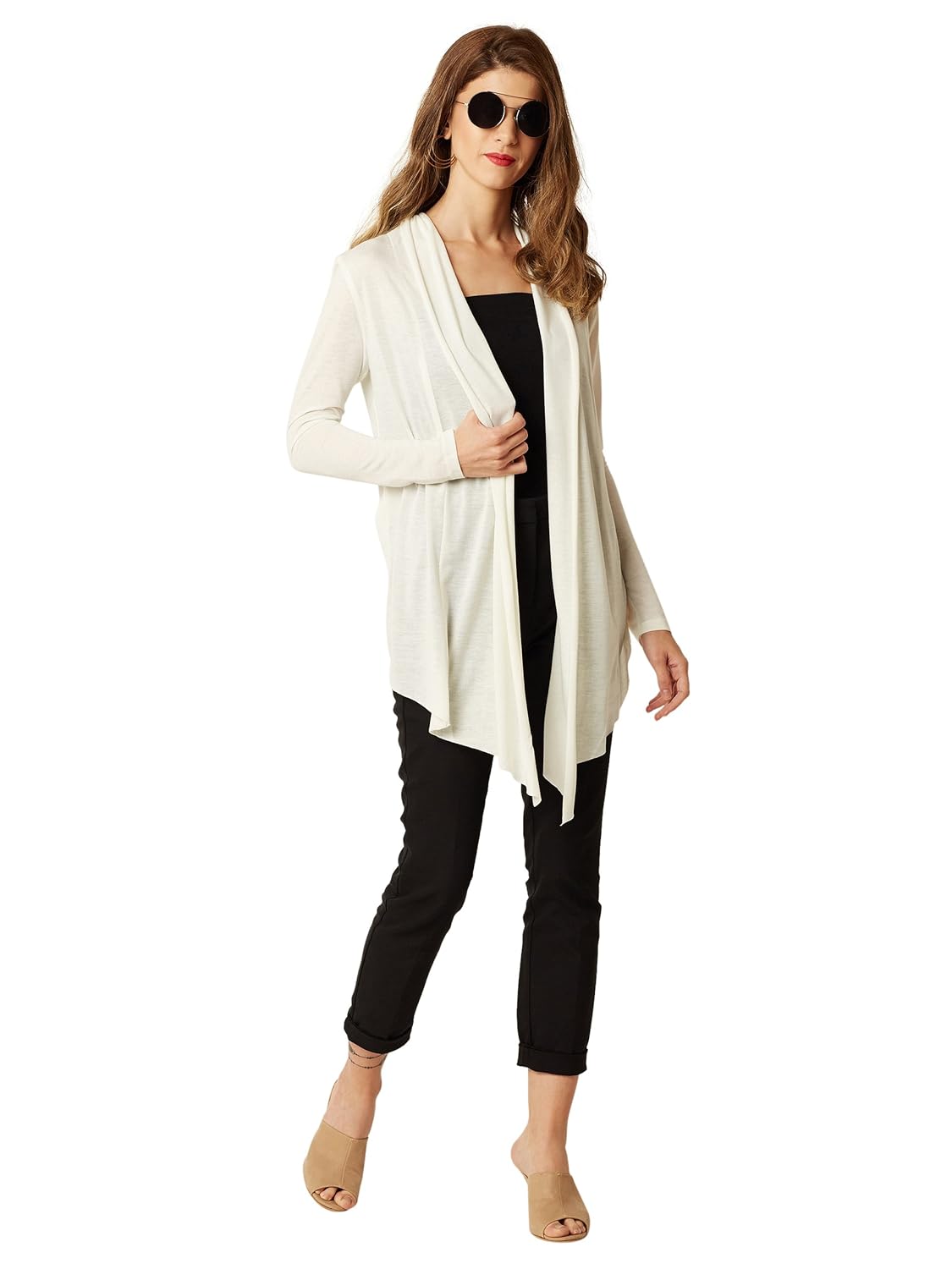 miss chase women's white open front waterfall shrug