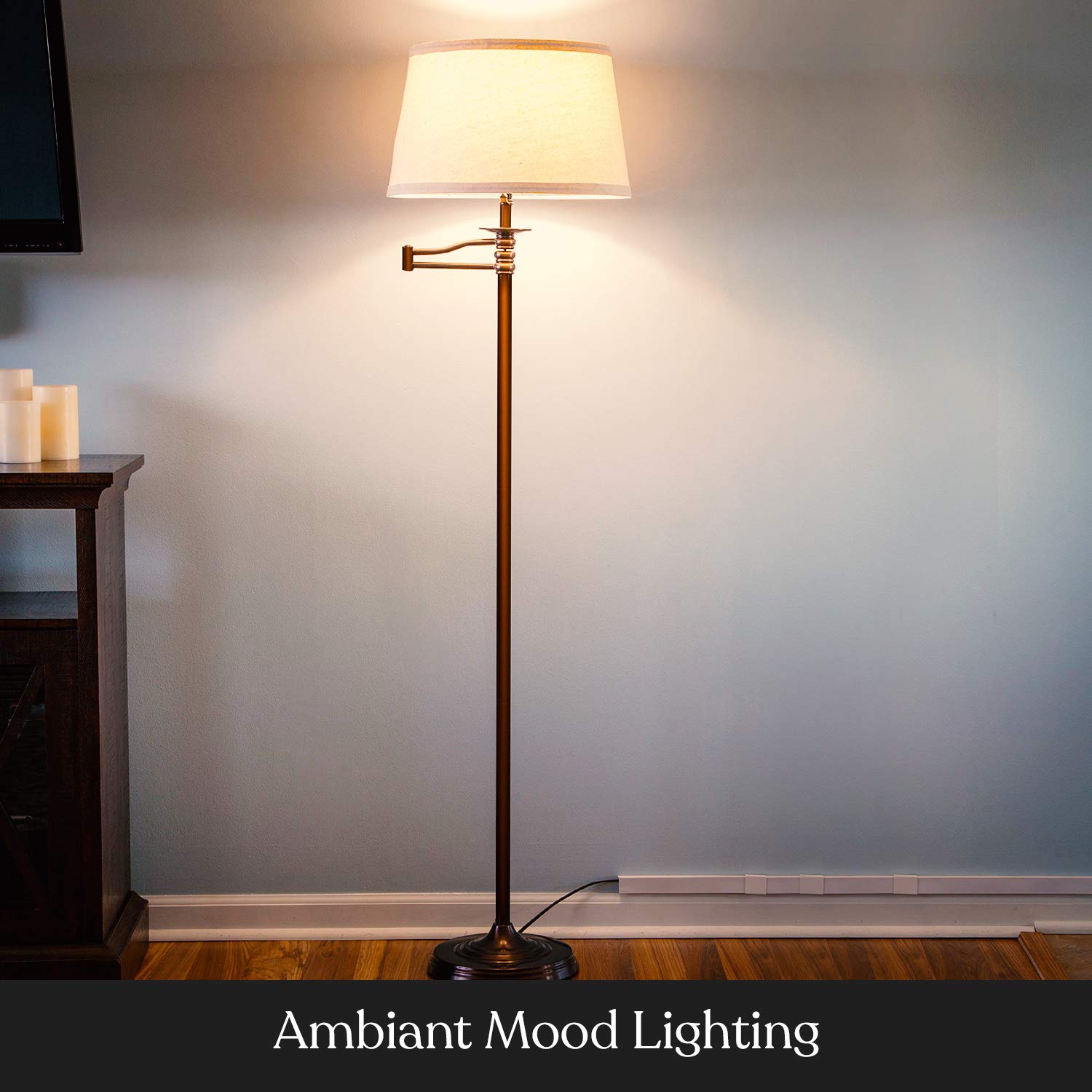 Brightech Caden LED Floor Lamp - Tall Standing Lamp with Swing Arm for Living Rooms & Offices - Industrial Bronze