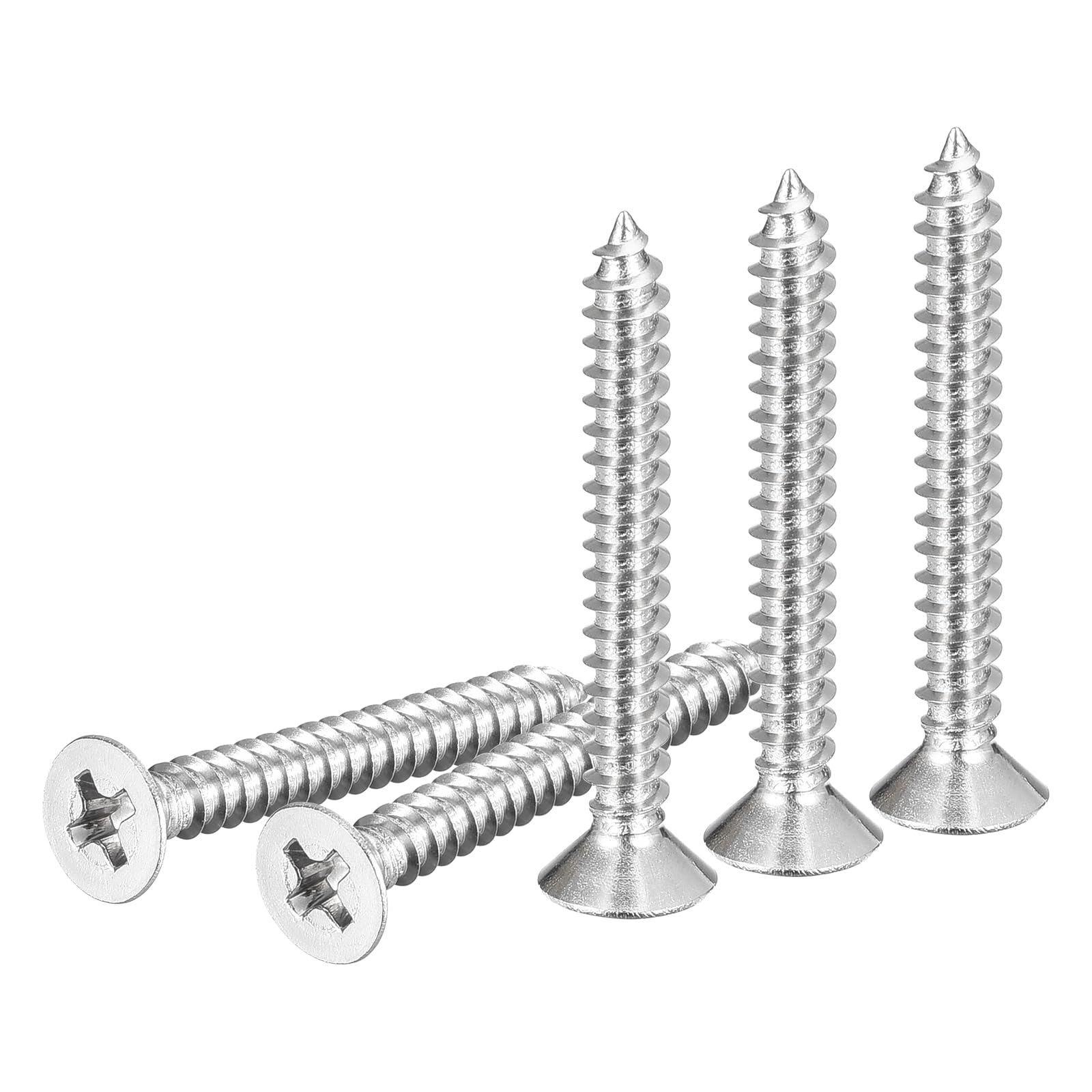 DTGN 100Pcs #6x1-3/16" Flat Head Wood Screws, 304 Stainless Steel Phillips Self Tapping Screws - Good for Woodworking, Furniture - Silver — image 1