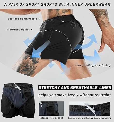 Men's Running Shorts With Zipper Pockets 5 Inch Lightweight Quick Dry - View #14