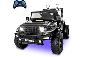 XVD 24V Kids Electric Ride on Car with Remote and LED Lights, 2-Seat Electric Off-Road, Battery Powered Wheels Truck Vehicle, with Parent Remote Control, USB Ports, MP3 Player, for Boys & Girls, Black