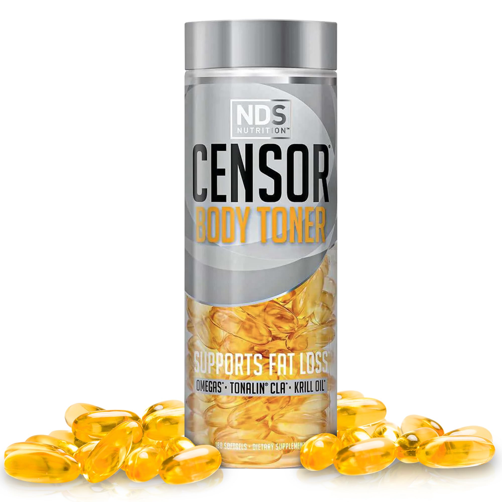 Censor NDS Nutrition Fat Loss and Body Toner with CLA, Fish Oil, Safflower and Omega 3-6-9 Blend - Dietary Supplement for Improved Energy, Metabolism and Health - 180 Softgels