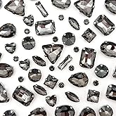 AMORECLARA 150Pcs Sew on Rhinestones, Mixed Shapes Glass Rhinestones Flatback Claw Gemstones for Clothes DIY Craft Shoes Dress Jewelry Making Crafts, Grey.