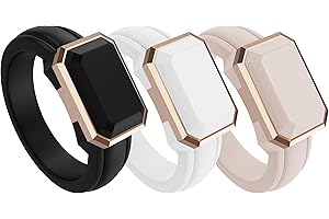 ThunderFit Trinity Stone Silicone Rings for Her - Faux Gemstone Rubber Wedding Engagement Bands for Women's, Variety Multipacks 1-3