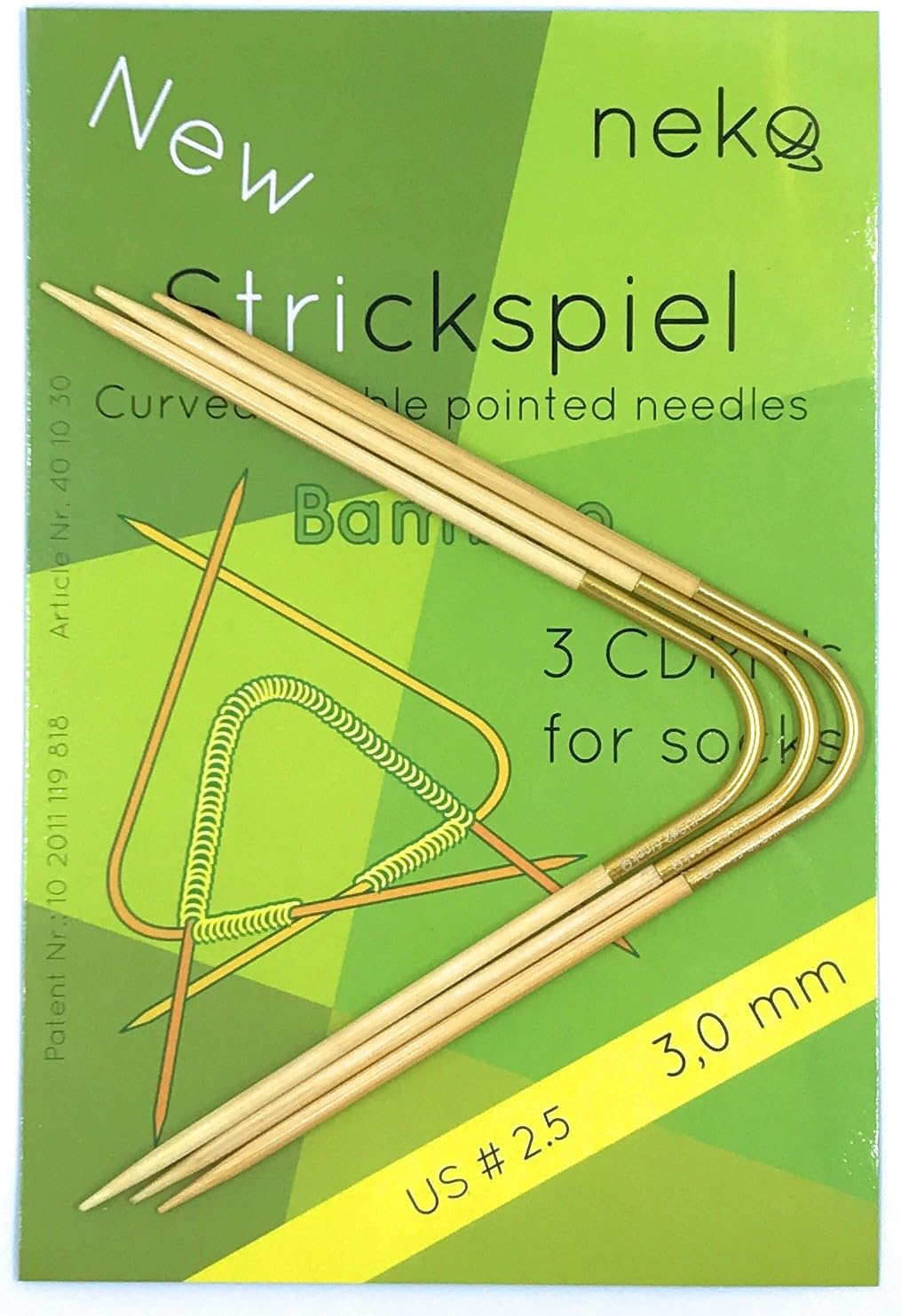 Neko Sock Curved Double Pointed Bamboo Knitting Needle Set (US 2.5 (3mm))