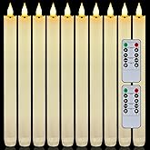 Homemory 12 Pcs Waxy Flameless Taper Candles with Remote, Flickering Battery Operated Taper Candles, Led Flameless Candlesticks Classic Tall Candle for Home, Wedding, Party, Ivory, 9.6 inches