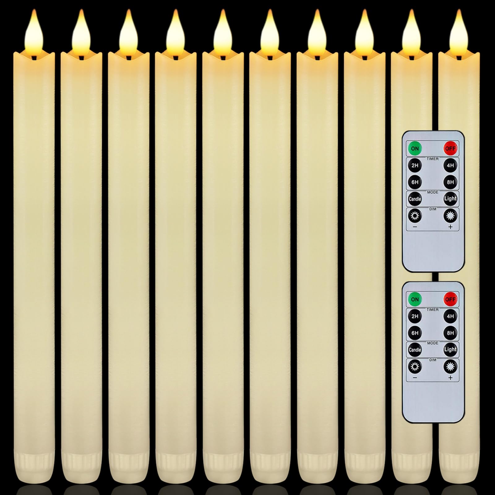 Photo 1 of Homemory 12 Pcs Waxy Flameless Taper Candles with Remote, Flickering Battery Operated Taper Candles, Led Flameless Candlesticks Classic Tall Candle for Home, Wedding, Party, Ivory, 9.6 inches